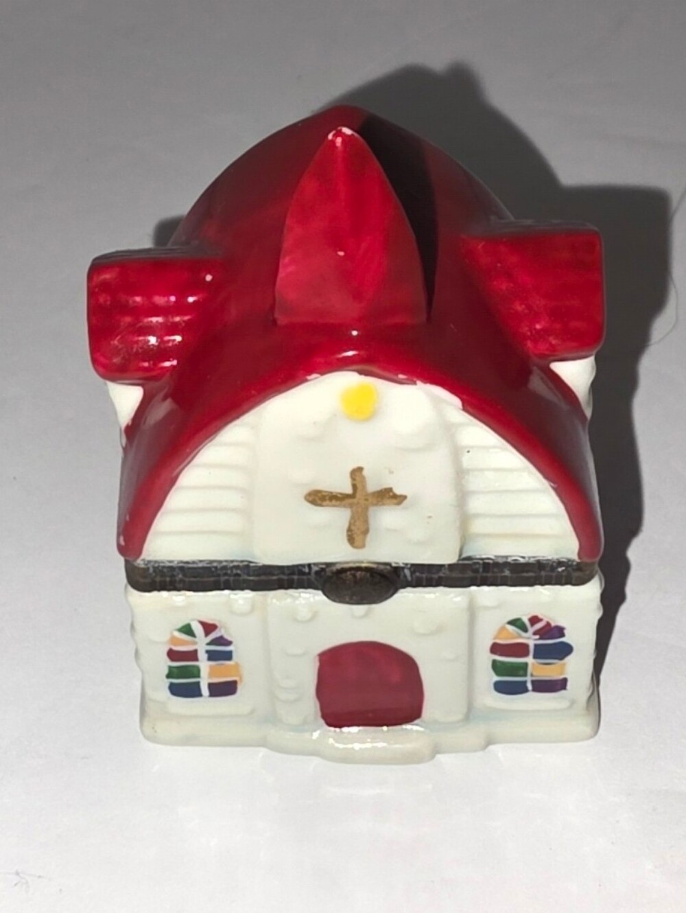 Vintage Miniature Church Porcelain Trinket Box With Bible Inside Collectable